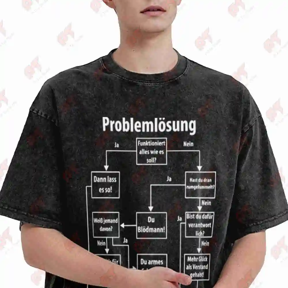 Problem Solving Process German Wordplay 8 Step Mind Map Vintage Washed Tee Pure Cotton T-Shirt