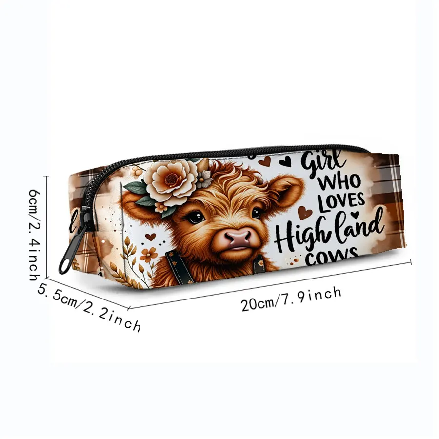 Rose Cow Single Layer Printed Pencil Case for Boy/Girls Best Gifts 2D Flat Cartoon School Supplies Pen Bag for Children