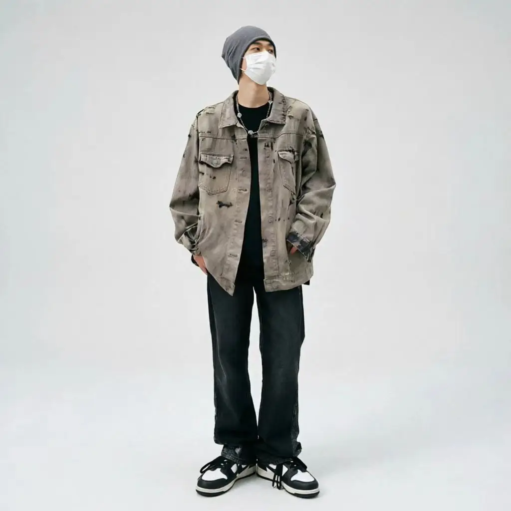 Premium 2026 Men Gray Denim Jackets Coats Loose Vintage Jeans Jackets Autumn Fashionable Denim Coats Outwear Durable Jeans Coats