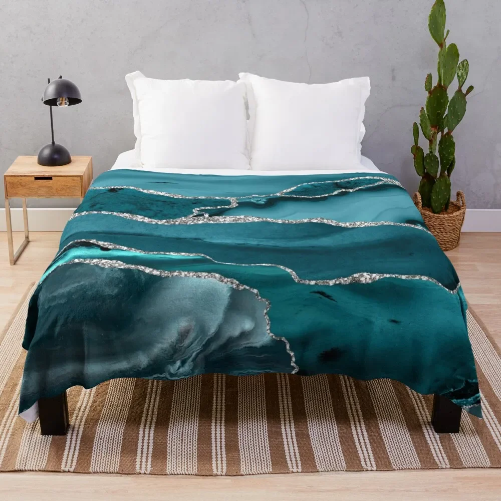 

Trend Turquoise Faux Marble Textures Throw Blanket Single Kid'S Moving Blankets