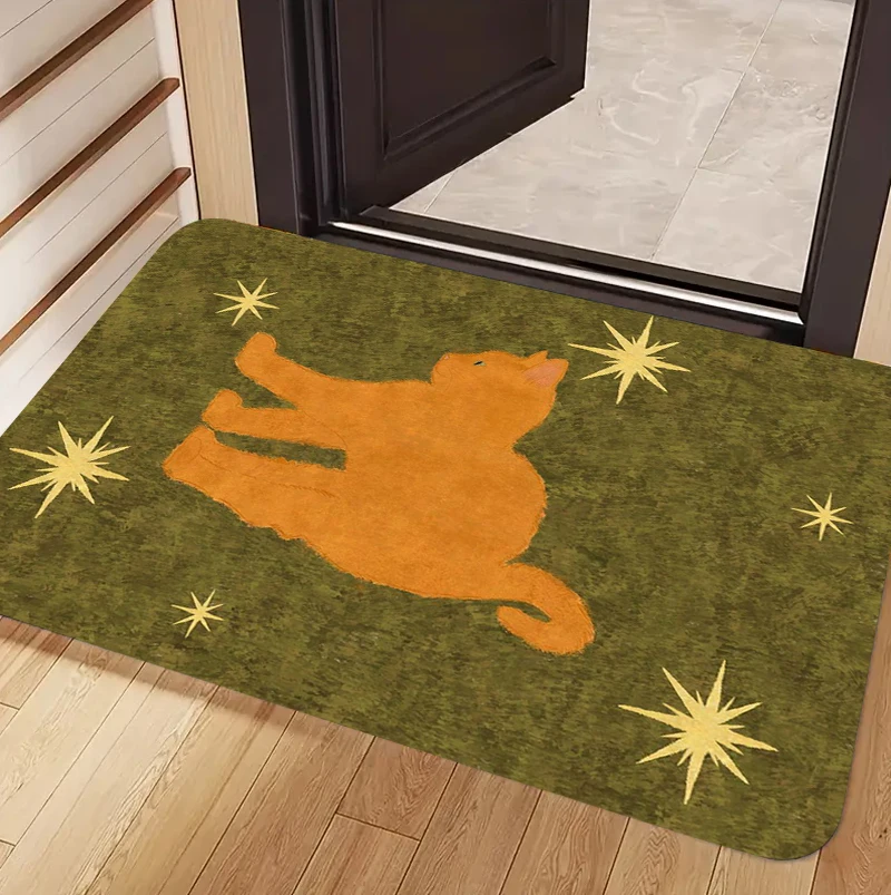 Retro Cat Print Door Mat Non Slip Absorbent Floor Mat Soft Washable Rug for Indoor Entryway Kitchen and Bathroom Use