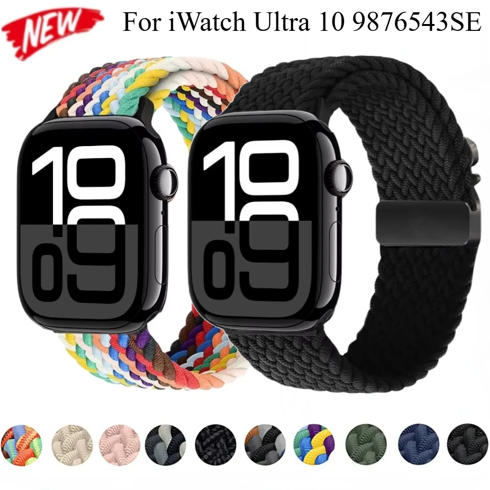 Official Braided Loop Strap for Apple Watch Band Ultra 2 49mm Series 10 9 8 7 46mm 42mm 45mm 41mm Button IWatch 6 5 SE 44mm 40mm