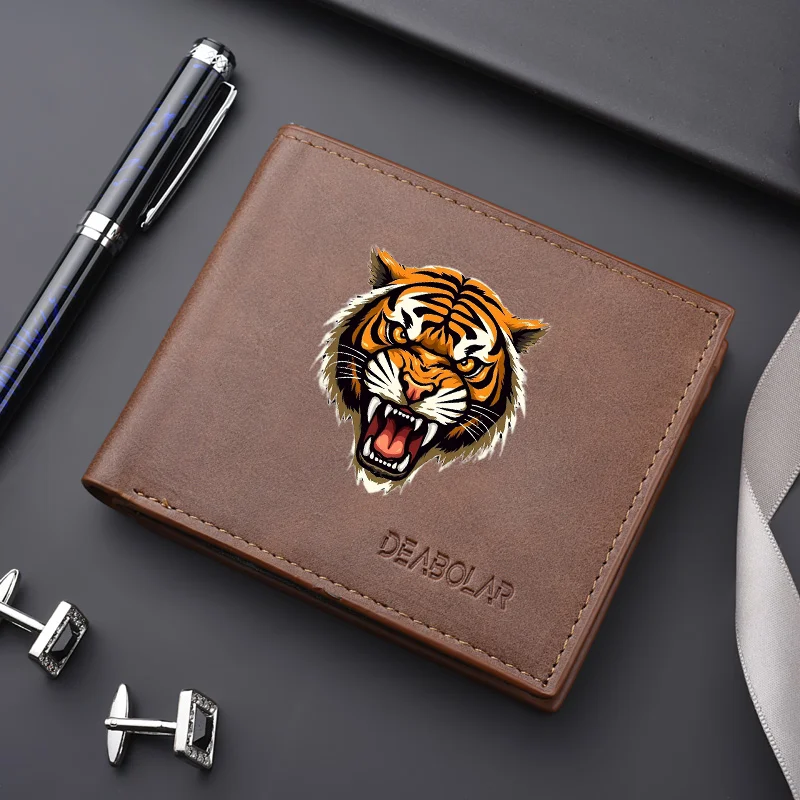 Cartera corta para hombre de piel sintética con múltiples ranuras para tarjetas para tarjetas de crédito y identificación, cartera informal de negocios Retro con doble pliegue