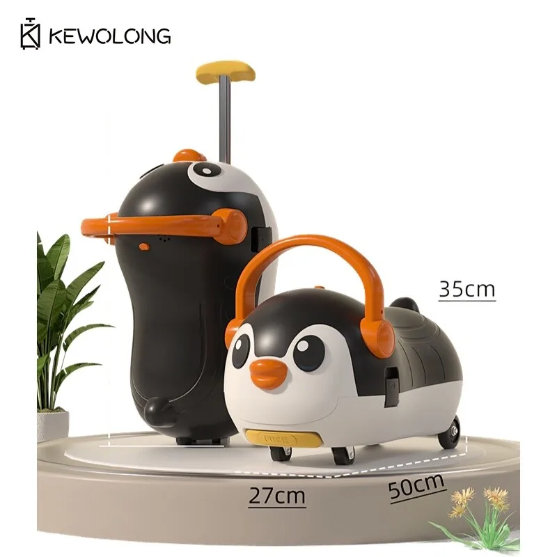 

New Penguin Wobble Ride-On Suitcase, Kids Pulling Luggage with Silent Wheels, Boys Girls Birthday Gift Carry-On