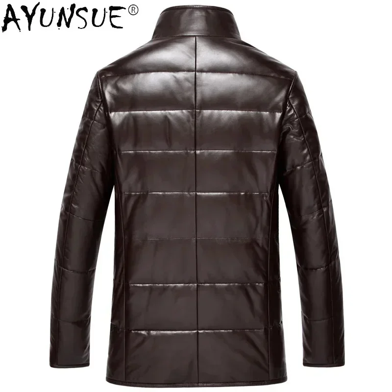 AYUNSUE 2025 Winter Genuine Sheepskin Leather Jacket Men Real Mink Fur Collar Down Jackets Black Warm Clothing Veste Homme Gmm32