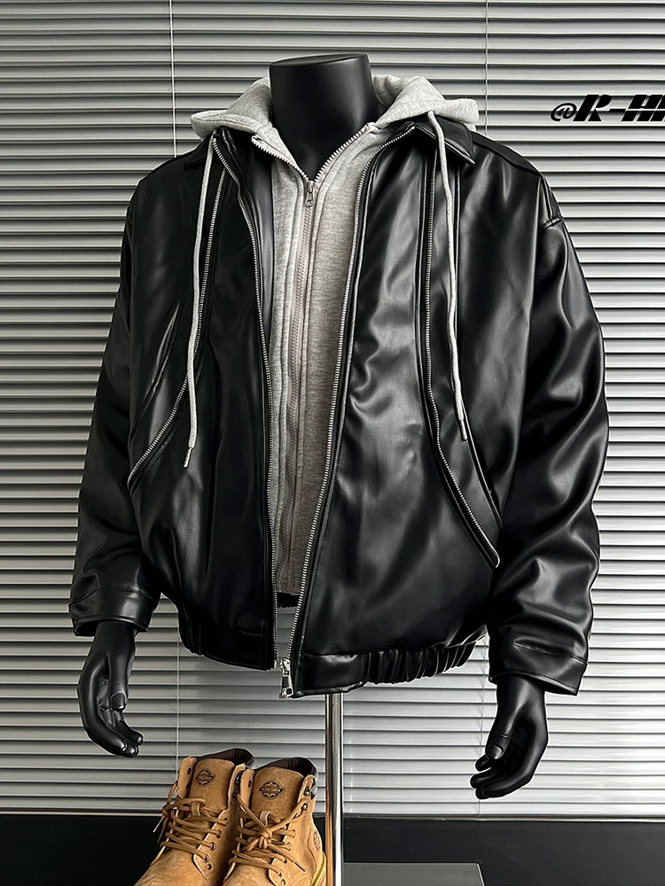 

Мужская зимняя утепленная куртка из искусственной кожи с капюшоном для езды на велосипеде, модная повседневная верхняя одежда от трендового бренда
