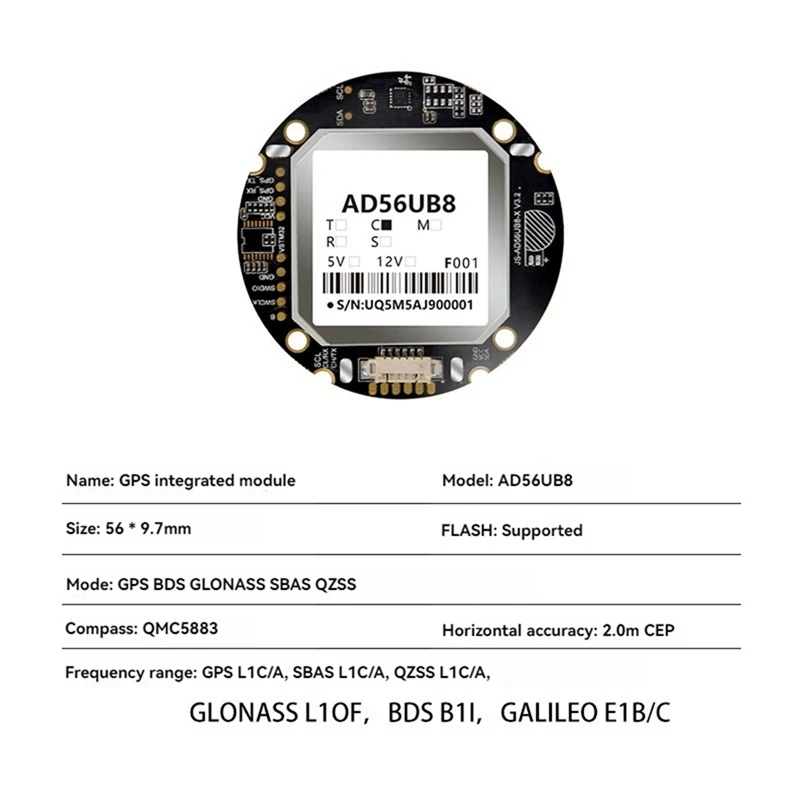 AD56UB8 GPS Module For Beidou+GPS Dual-Mode Positioning Module With QMC5883 Compass For UAV FPV Flight Control