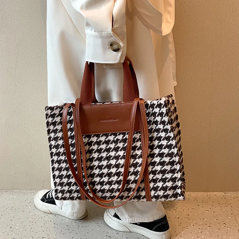 Trendy Designer Houndstooth Big Shoulder Bags Women Handbag Purse 2021 New Large CapacityLadies Casual Totes for Work Quality