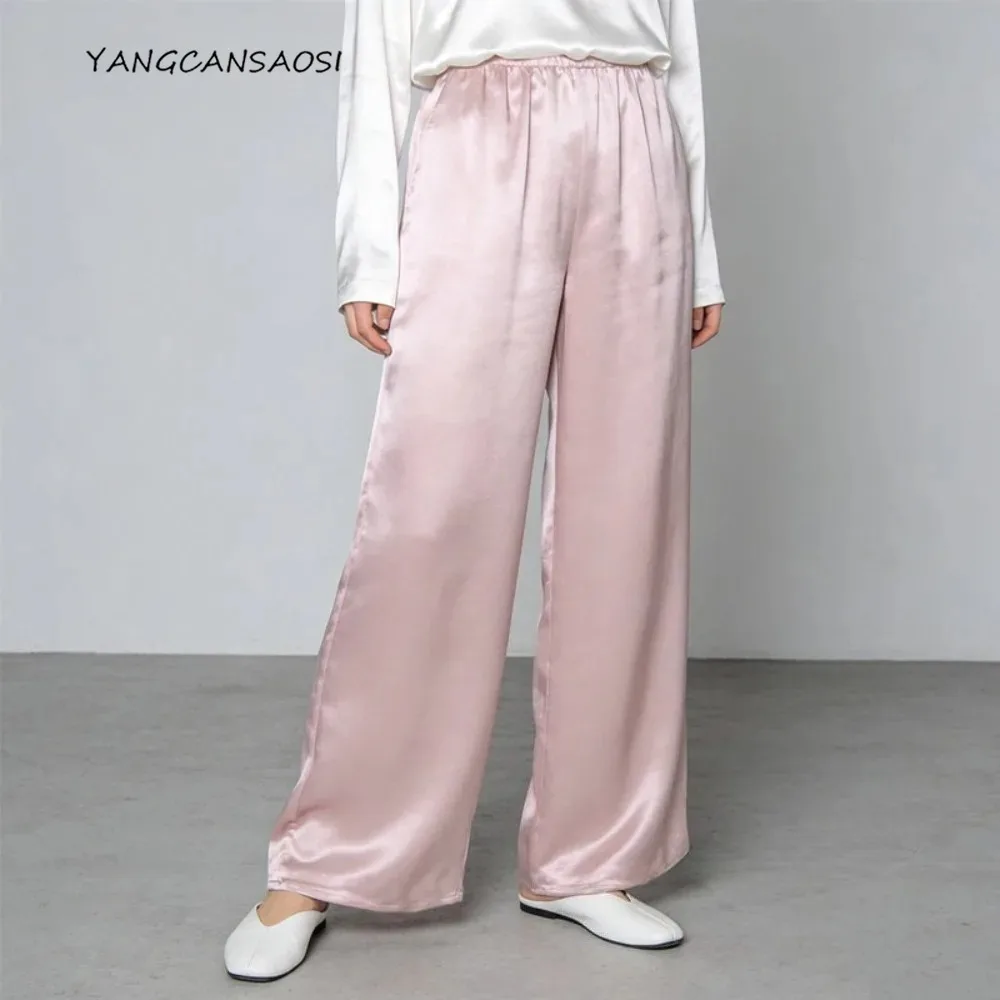 

Шелковые брюки из 100% натурального тутового шелка (22 мм), женские модные брюки светло-розового цвета с эластичным поясом и карманами, новинка весны 2026 года