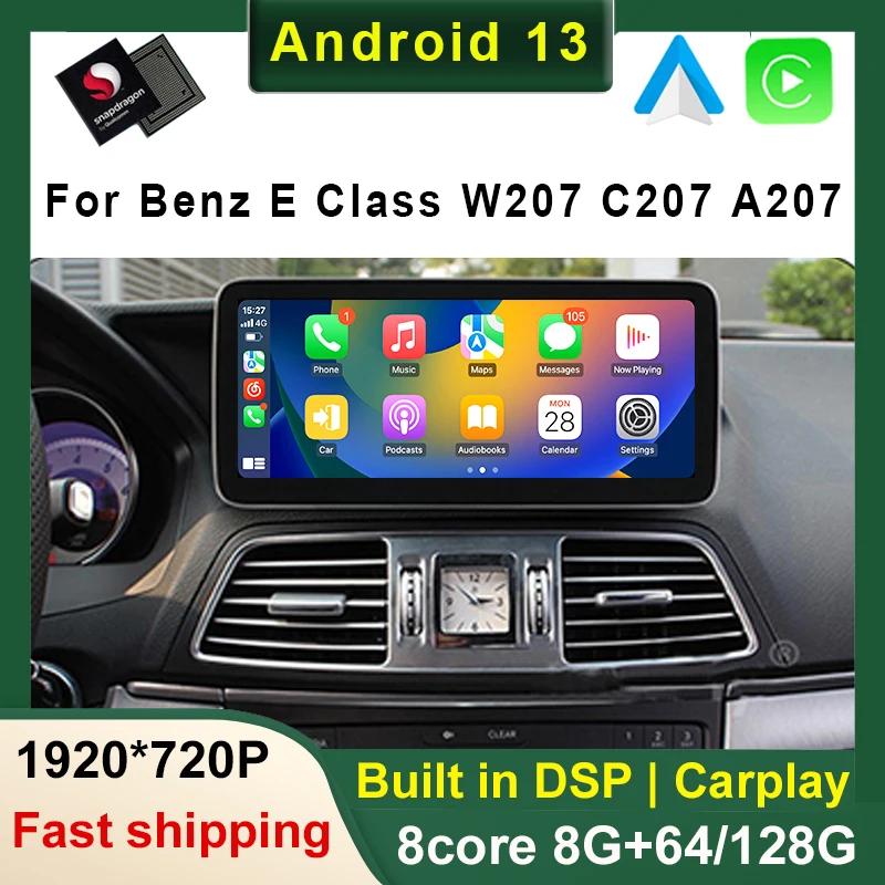 

Автомобильный радиоприемник Qualcomm 12,3 дюймов Android 13 8Core 8 + 128G BT GPS для Benz E Coupe 2 двери C207 E207 2009-2016 Автомобильный мультимедийный стерео DSP