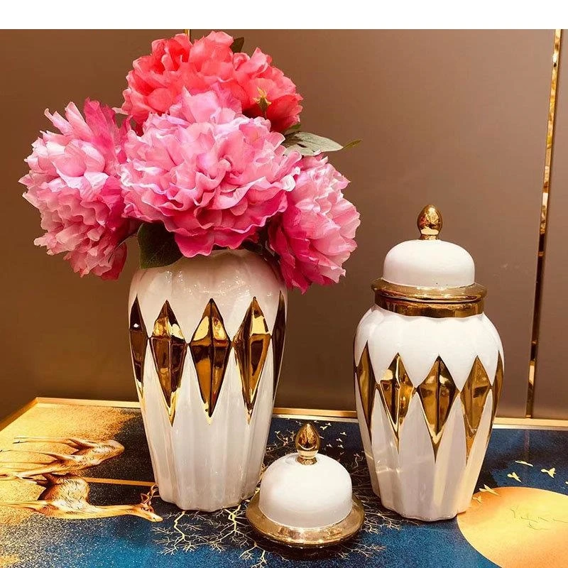 Gold-plated General Ceramic Storage Jars Ginger Jar Vase Flower Arrangement Desktop Jewelry Cosmetics Container