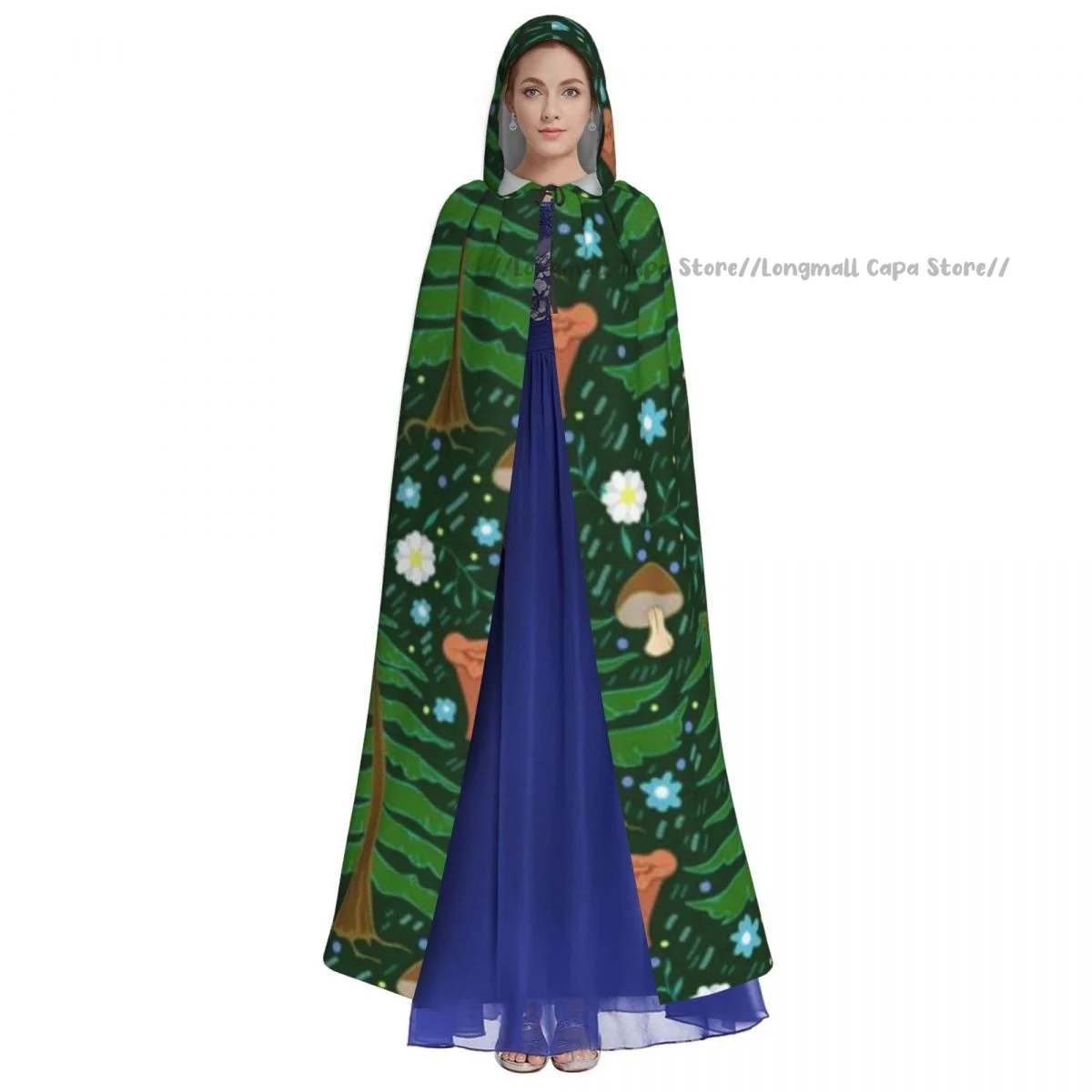 Adult Halloween Coniferous Forest Cloak Cape Hooded Medieval Costume Full Length Dress Coat