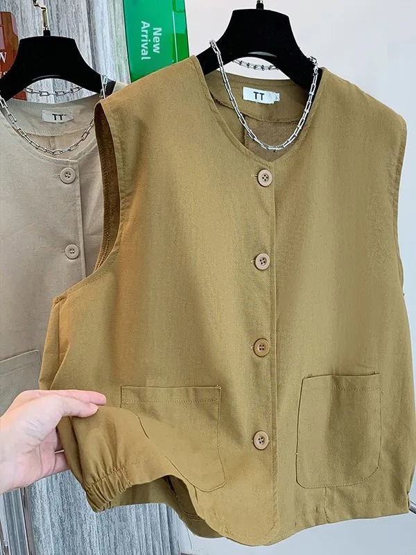 레트로 워크웨어 조끼 여성용 루즈핏 가을 겨울 아우터웨어 큰 주머니 레이어링 슬림 스타일 패셔너블 탑