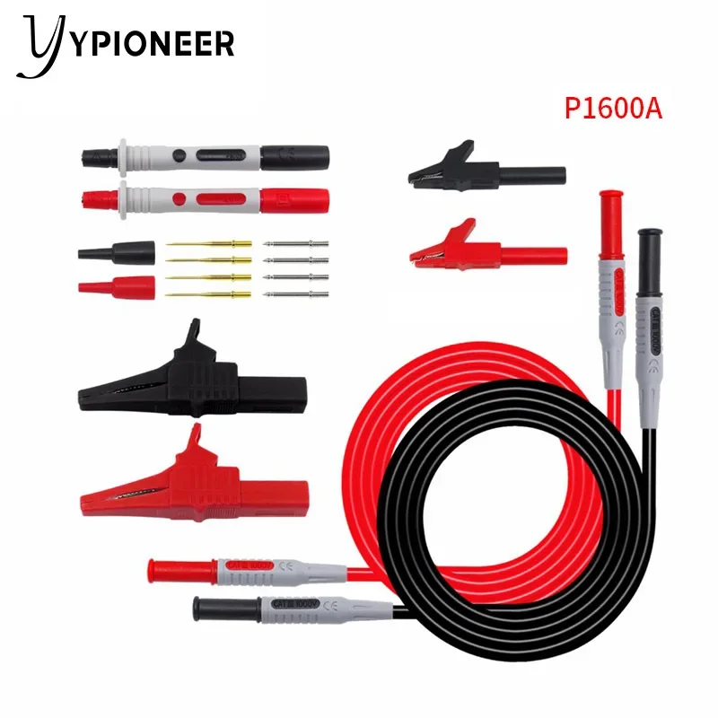 YPioneer-مجموعة اختبار الرصاص متعدد المقاييس P1600 ، مقابس الموز 4 مللي متر ، مقاطع التمساح ، خطاف صغير ، مسبار ثقب