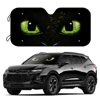 Car windshield retractable cartoon umbrella, front window sunshade, cartoon cat eye green, UV protection 76x140 cm/70x130 cm