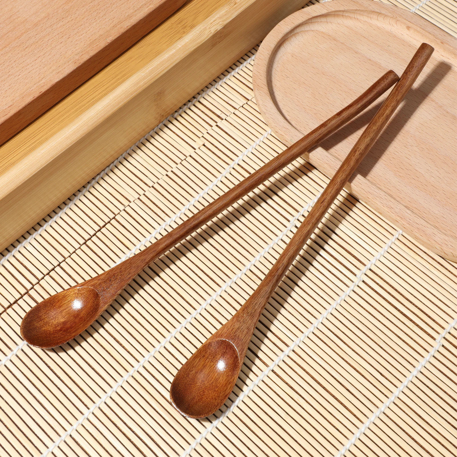 

2pcs Handle Coffee Wooden Spoon Appetizer Spoons Handmade Hardwood Tableware Honey Dessert Kitchen Barware Stirring