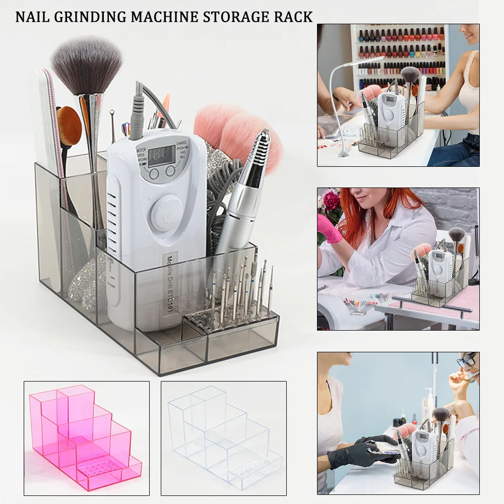 Upgraded Version 4 Layers Nail Polish Machine Holder 18 Holes Acrylic Nail Drill Bit Storage Box Profesional Manicure Tools