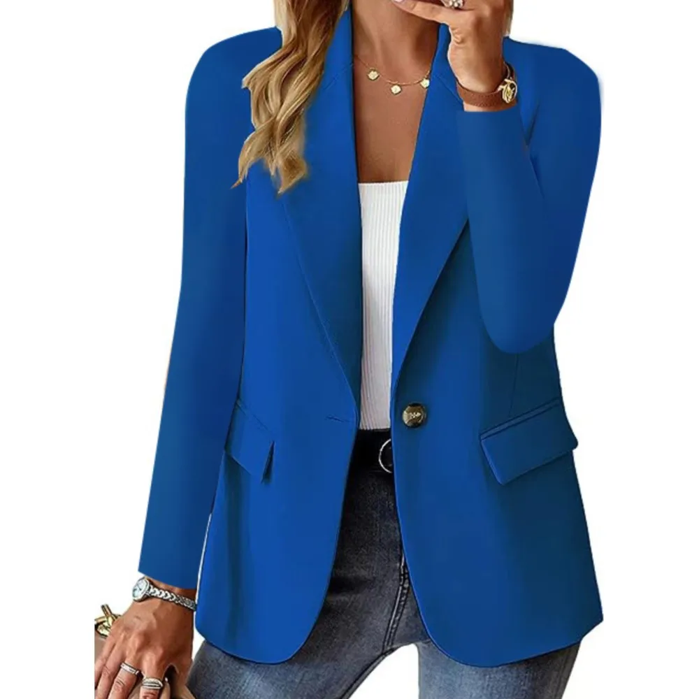 Office Elegant Blazer For Women 2023 Autumn Casual Solid Long Sleeve A Buckle Pocket Slim New In Outerwears Blazer Mujer