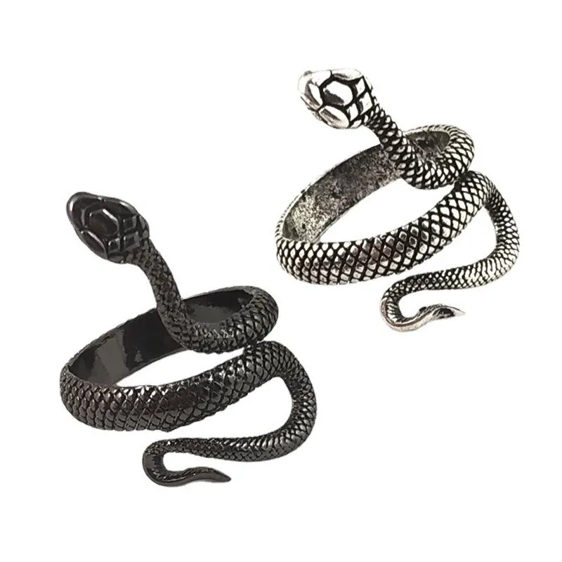 3pcs Ring Set For Both Men And Women Hip Hop Style Personalized Exaggerated Snake Retro Electrophoresis Gun Black Ring image 2