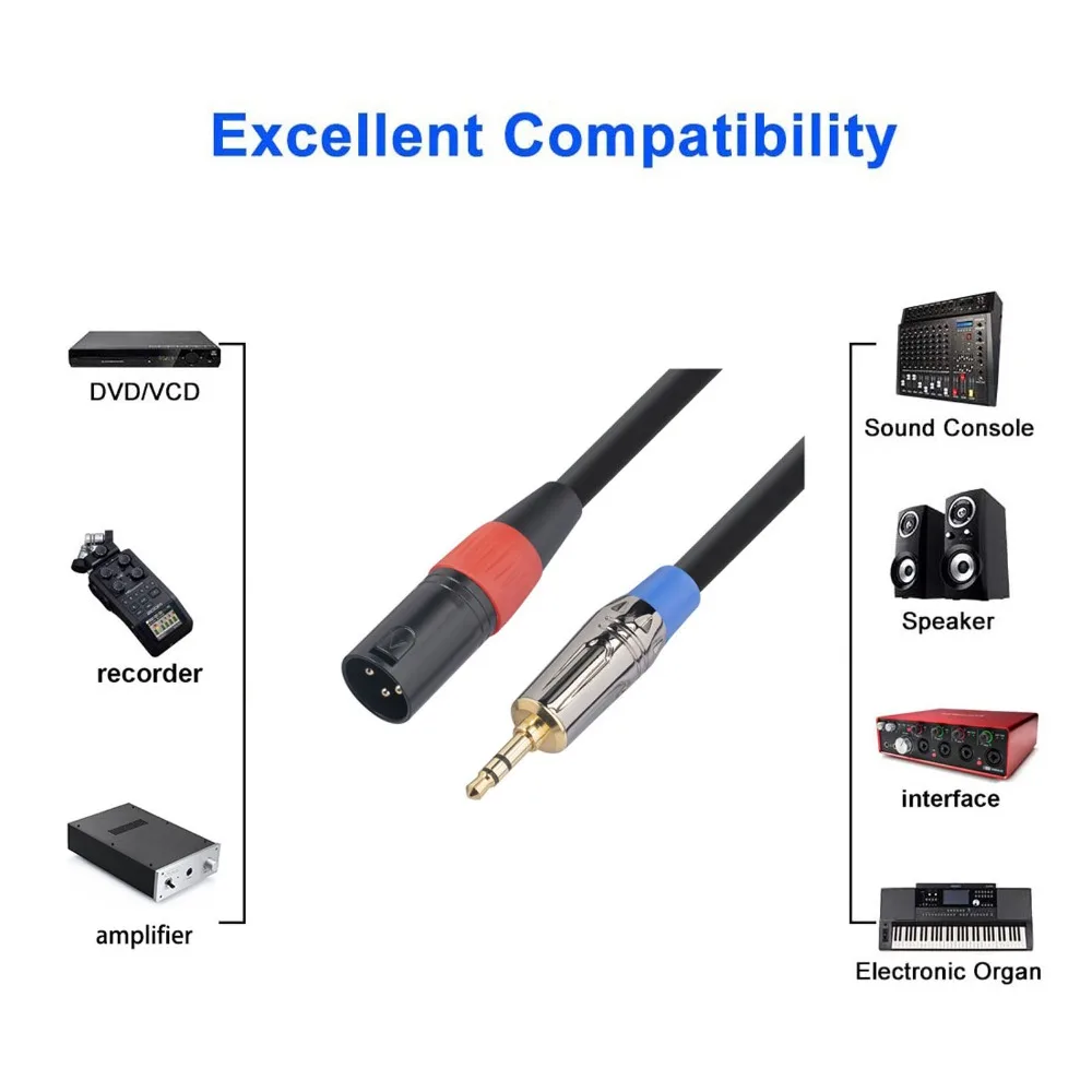 Male to Male 3PIN XLR Male to 3.5mm Cable Noise Reduction Lossless 3.5mm TRS to XLR Cable 11.8in Microphone Balanced Cord