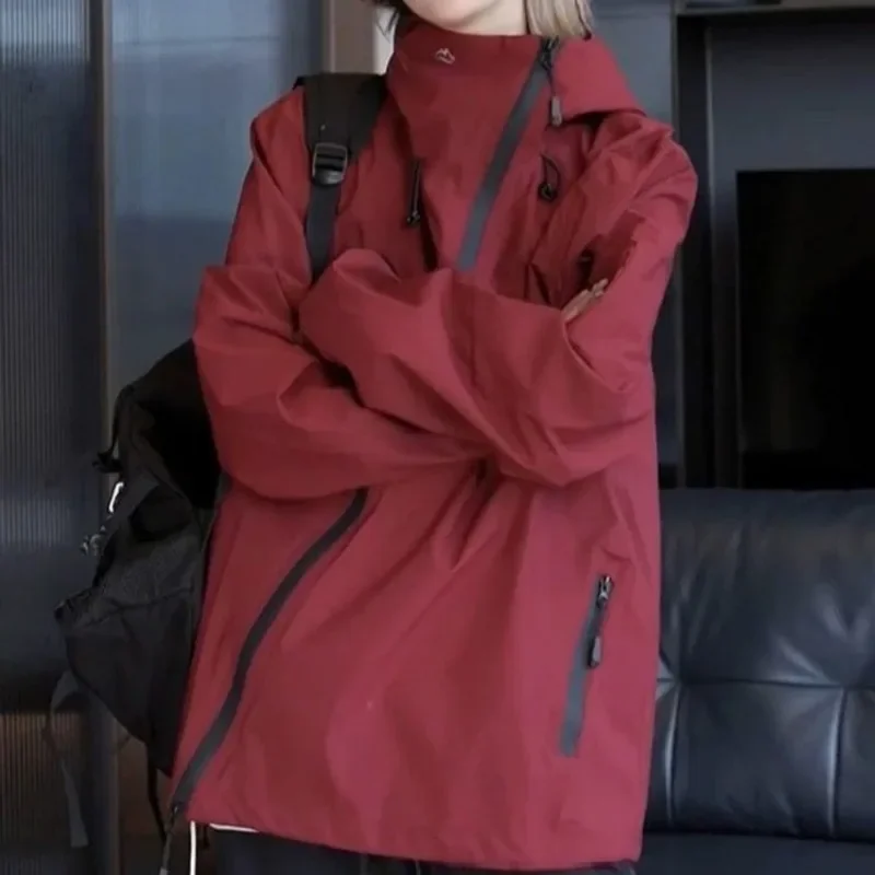 Spring Functional Hoodies Harajuku Punk Hooded Jackets Diagonal Zipper Techwear Women Japanese Windbreak Outdoor Streetwear