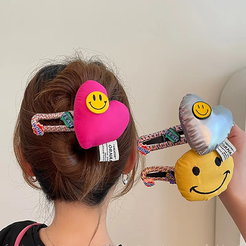 Fashion Women Hair Accessories Big Size 11cm Hairpin Smiling Face Hair Clips Cute Flower Headwear Large Duckbill Girls Headdress