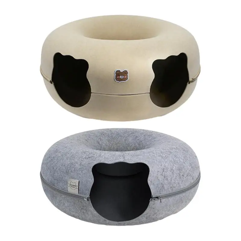 

Cozy Cat Cave Natural Felt Pet Cat Cave Interactive Toys Round Donut Cat Tunnel Bed Pets House Household Pet Accessories