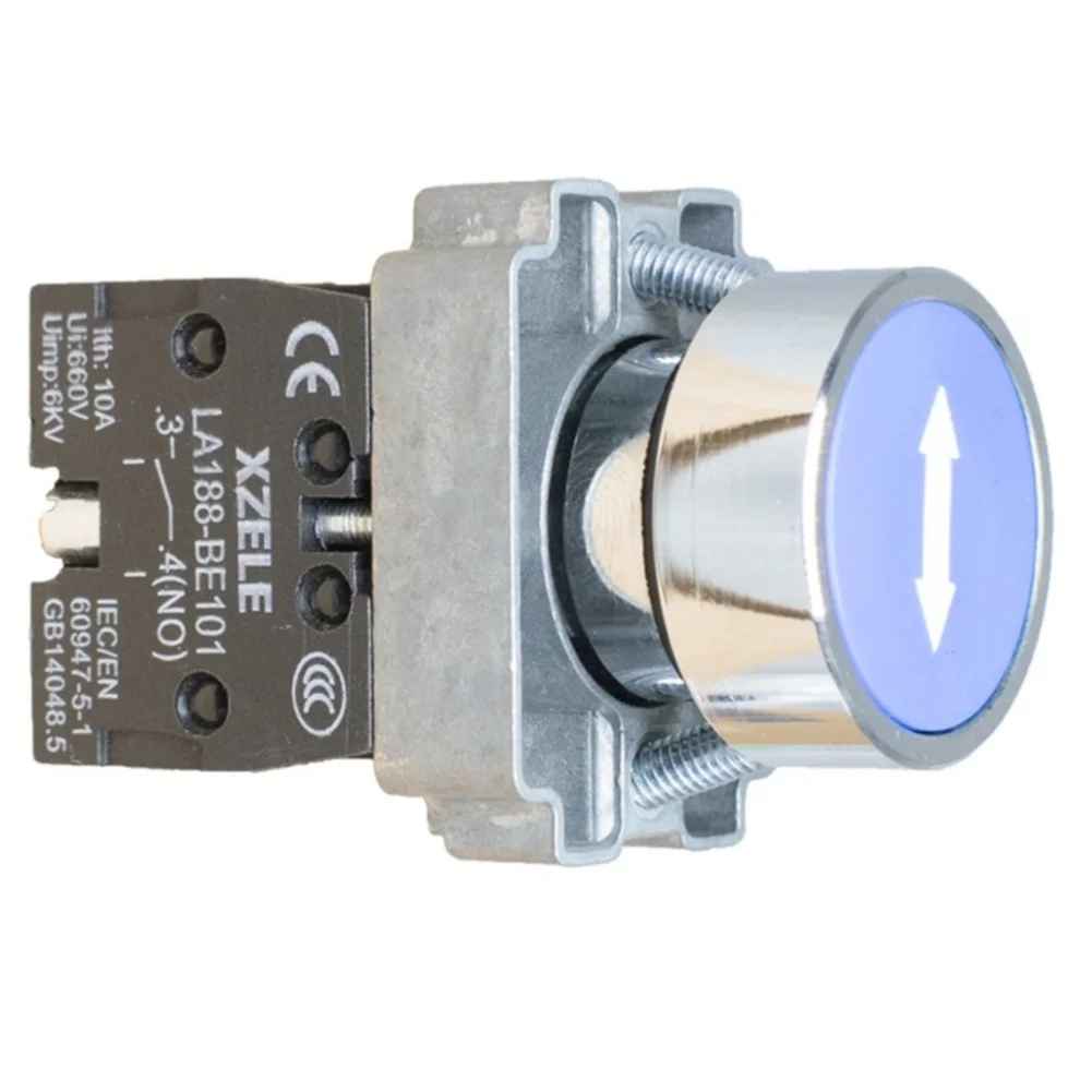 LA188-BA3665 Pushbutton Switch, 1 Normally Open, 1 Normally Closed, Metal Head Clear Dual-color Indicator Light