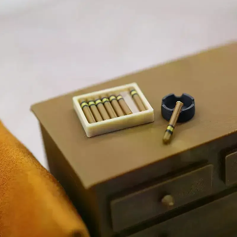 Pretend Play Miniature Cigar Ashtray Set, 1/12 scale Dollhouse Cigarette Ornament Decor