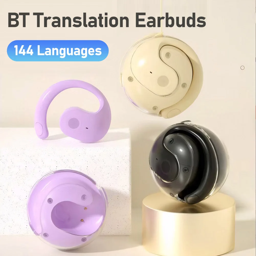 Earbud translasi BT nirkabel, earphone terjemahan Real-time lebih dari 140 bahasa untuk perjalanan dan bisnis