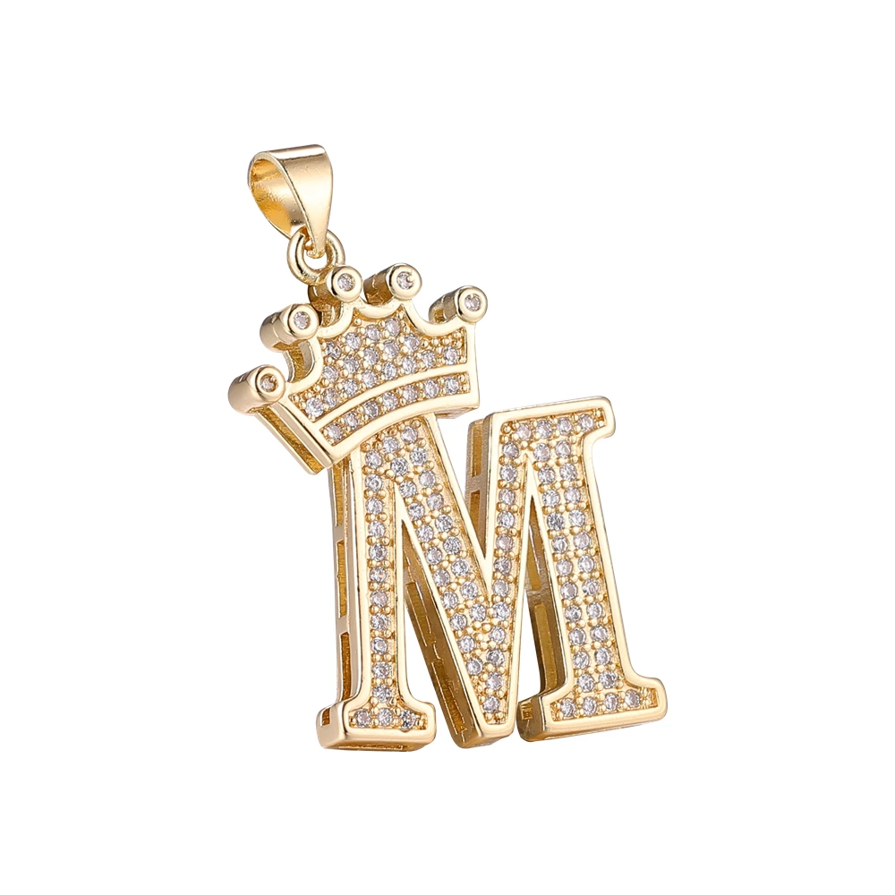 Juya Handmade Creative 18K Plated Copper Decoration Crown 26 Alphabet Initial Letter Charms For DIY Pendant Name Jewelry Making