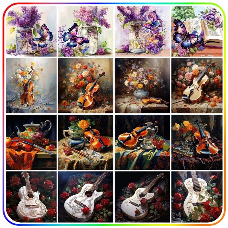 

SDOYUNO Diamond Painting Diamond Rhinestones Paintings Art Butterfly Violin Vase Flowers Needle Arts Craft Vintage Home Decor