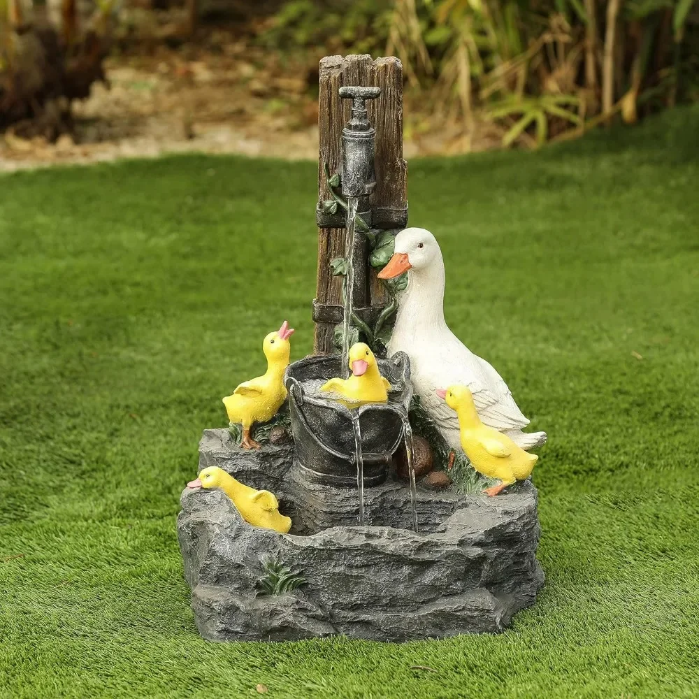 Resin Duck Family Bath Patio Fountain, 3 Tiered Waterfall Fountain Decor for Ourdoor Garden Court Backyard Decking,Fountains