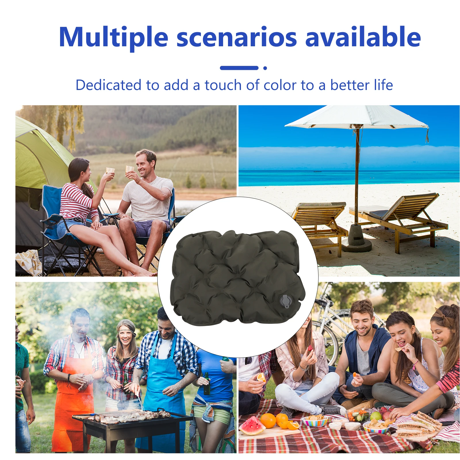 

Foldable Inflatable Cushion Outdoor Camping Pad Portable Hiking Mat Auto Lightweight Durable for Picnic Beach Park Travel