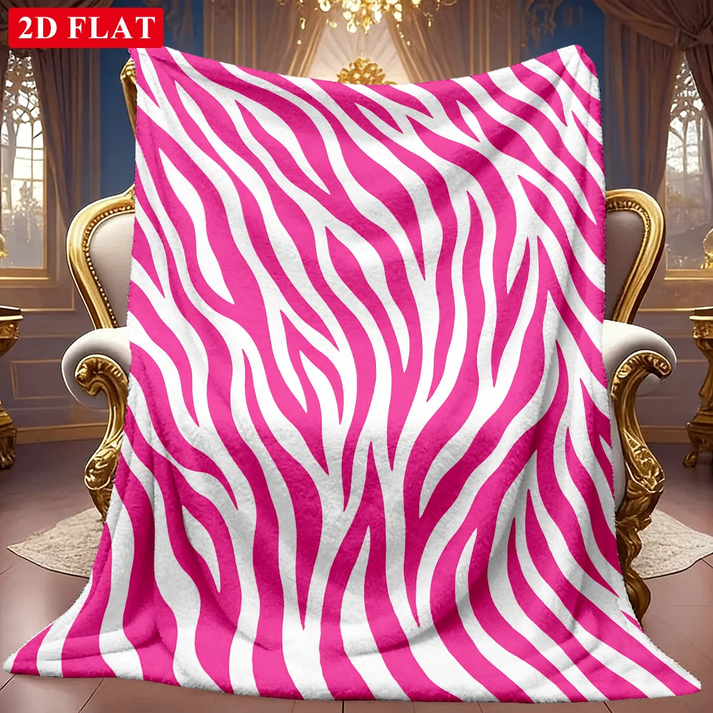 1pc 2D Pink White Zebra Pattern Theme Printed Flannel Blanket, Soft HD Digital Print, Cooling Blanket All-Season Use! Soft And B