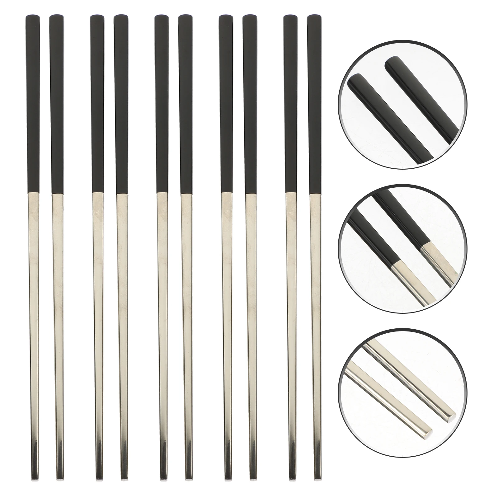 

5 Pairs Stainless Steel Chopsticks Set Lightweight Portable Kitchen Cooking Canteen Party Camping Flat Dinnerware Reusable