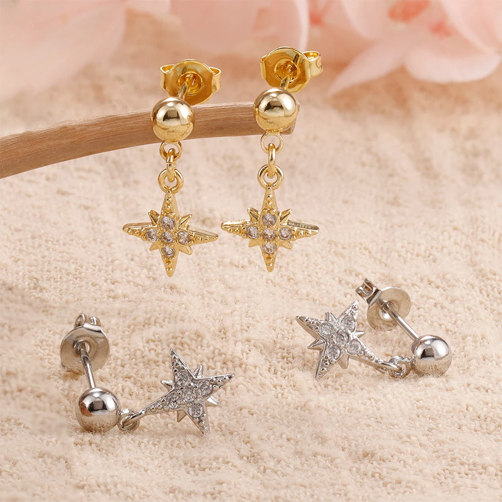2 шт., серьги-гвоздики из нержавеющей стали золотого цвета со звездами для женщин, корейские серьги-подвески в стиле панк, модные украшения