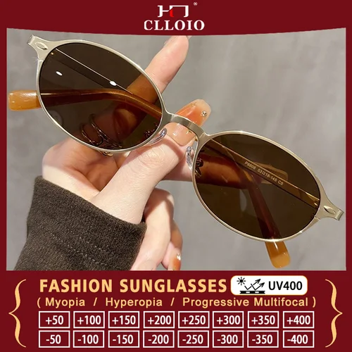 CLLOIO, gafas de sol de lectura multifocales graduadas con montura ovalada pequeña, gafas para miopía para conducir en la playa y verano, protección UV para mujer