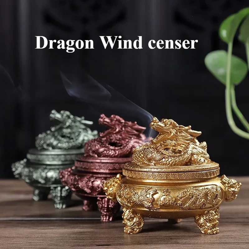 Retro Censer Resin Imitation Alloy Dragon Phoenix Incense Coil/Joss Stick Censer Home Decoration Buddhist Hall Purified Air Tool