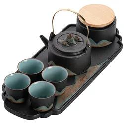 Ceramic Tea Set Modern Style Design Porcelain Teapots with Handle Chinese Tea Pot 25 oz with 4 Tea Cups