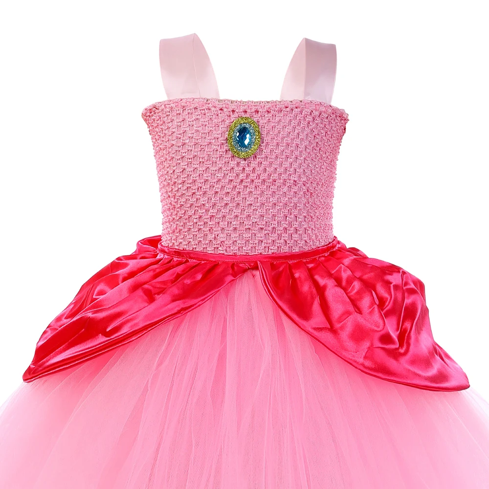 Super Peach Princess Dresses Girls Hot Pink Ballet Tutu Dress Kids New Year Outfit Birthday Party Clothes with Crown Magic Wand