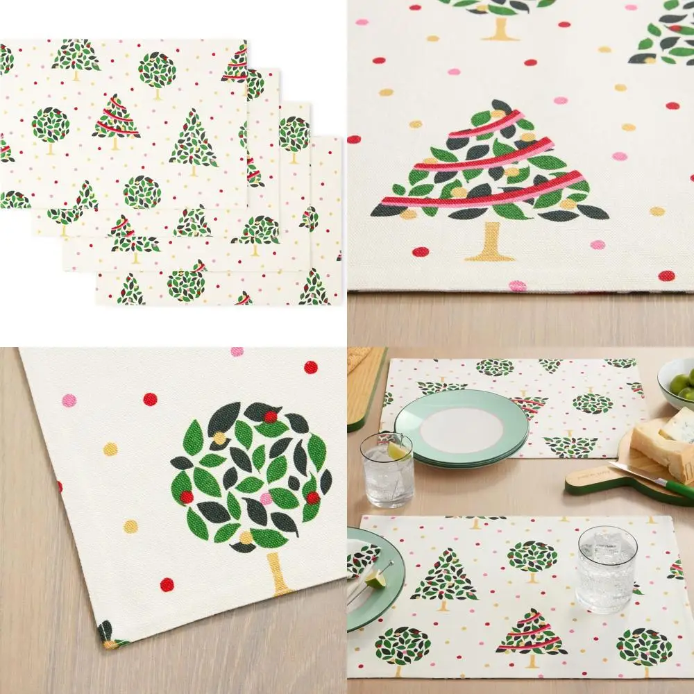 

4-Pack Reversible Cotton Placemats, Cream & Green, 13x19, Machine Washable