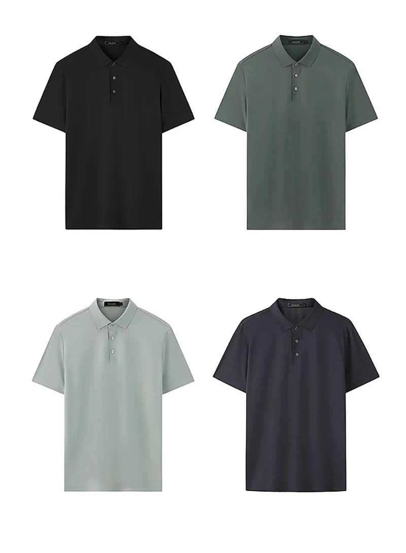 Men's Natural Pure  Silk Summer POLO Shirt, Simple and Elegant Top, Business Casual, Cool, Breathable, Soft Delicate Shirt