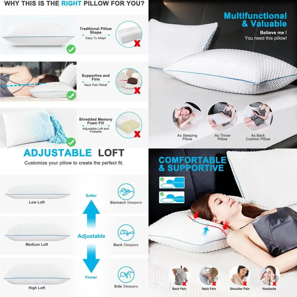 طقم وسائد تبريد بحجم كوين - 4 عبوات من إسفنج الذاكرة، مثالي لنائمة الجانب والظهر والمعدة #1