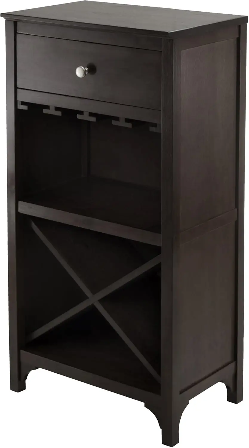 

Dark Espresso Wood Wine Storage Cabinet with Drawer and Glass Hangers, Compact Modular Design for Home