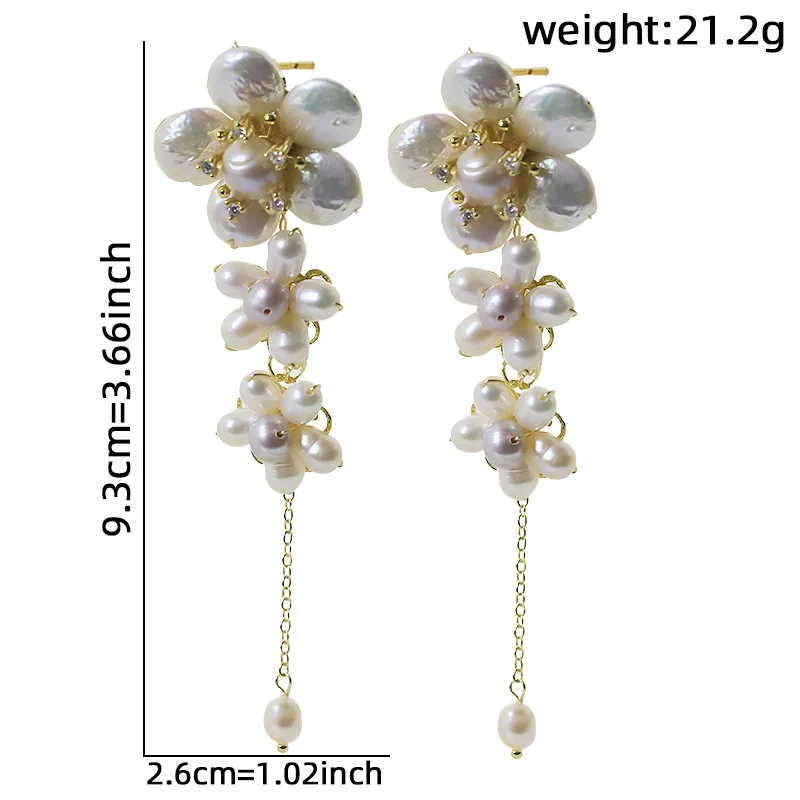 

Женские серьги-цепочки с натуральным пресноводным жемчугом и цветком, модные очаровательные длинные висячие серьги, элегантные ювелирные изделия, подарок для вечеринки, новинка