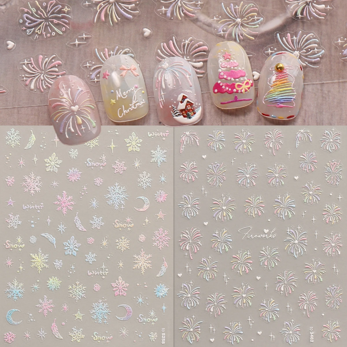 2 Stück Winter-Weihnachts-Nagelkunstaufkleber mit Prägung, einfach für Nageldekoration, Heimwerken, Geschenke, Party- und Hochzeits-Make-up-Styling