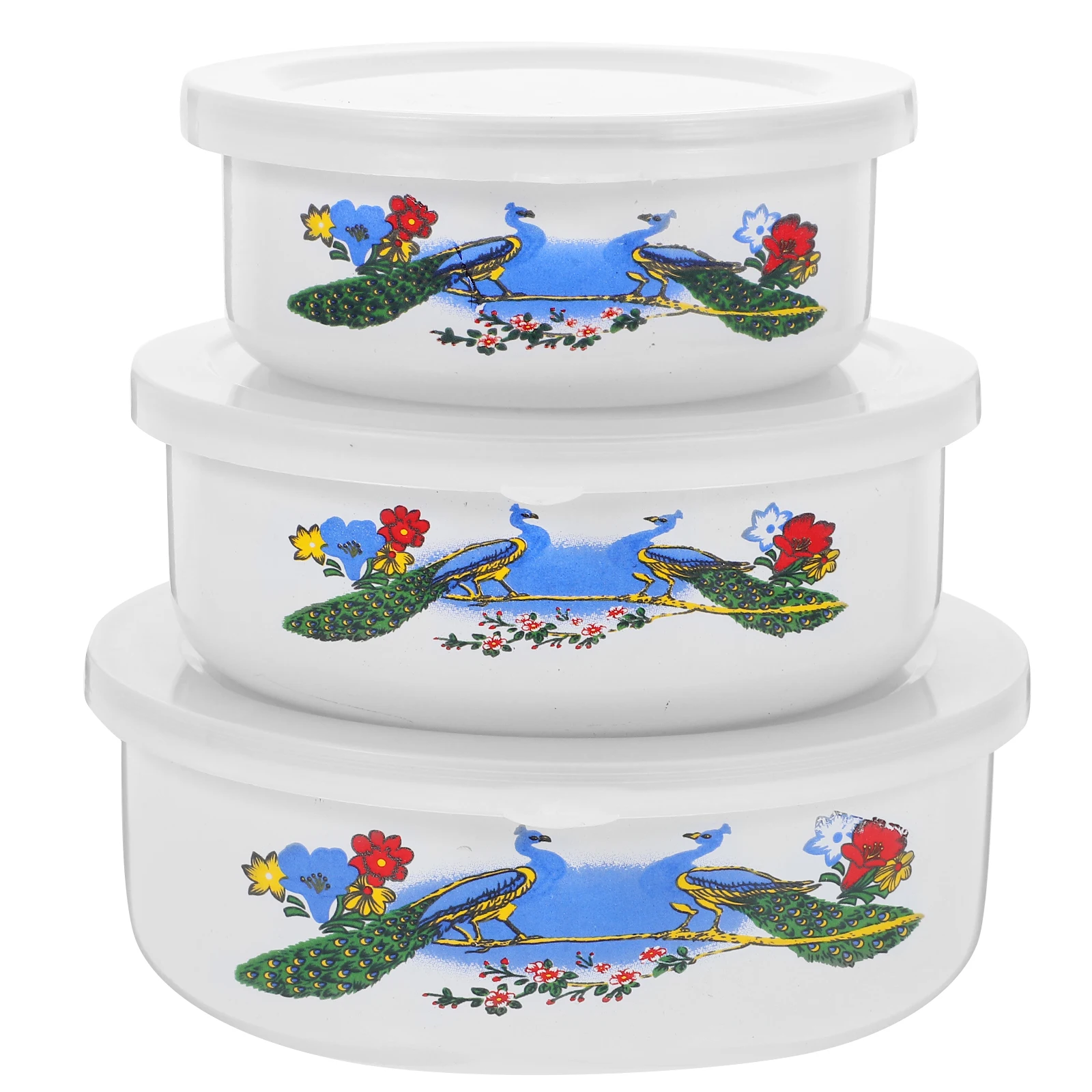 

3 Pcs Fresh Bowl Set Salad Storage Bowls Enamelware Glass Food Container Vintage