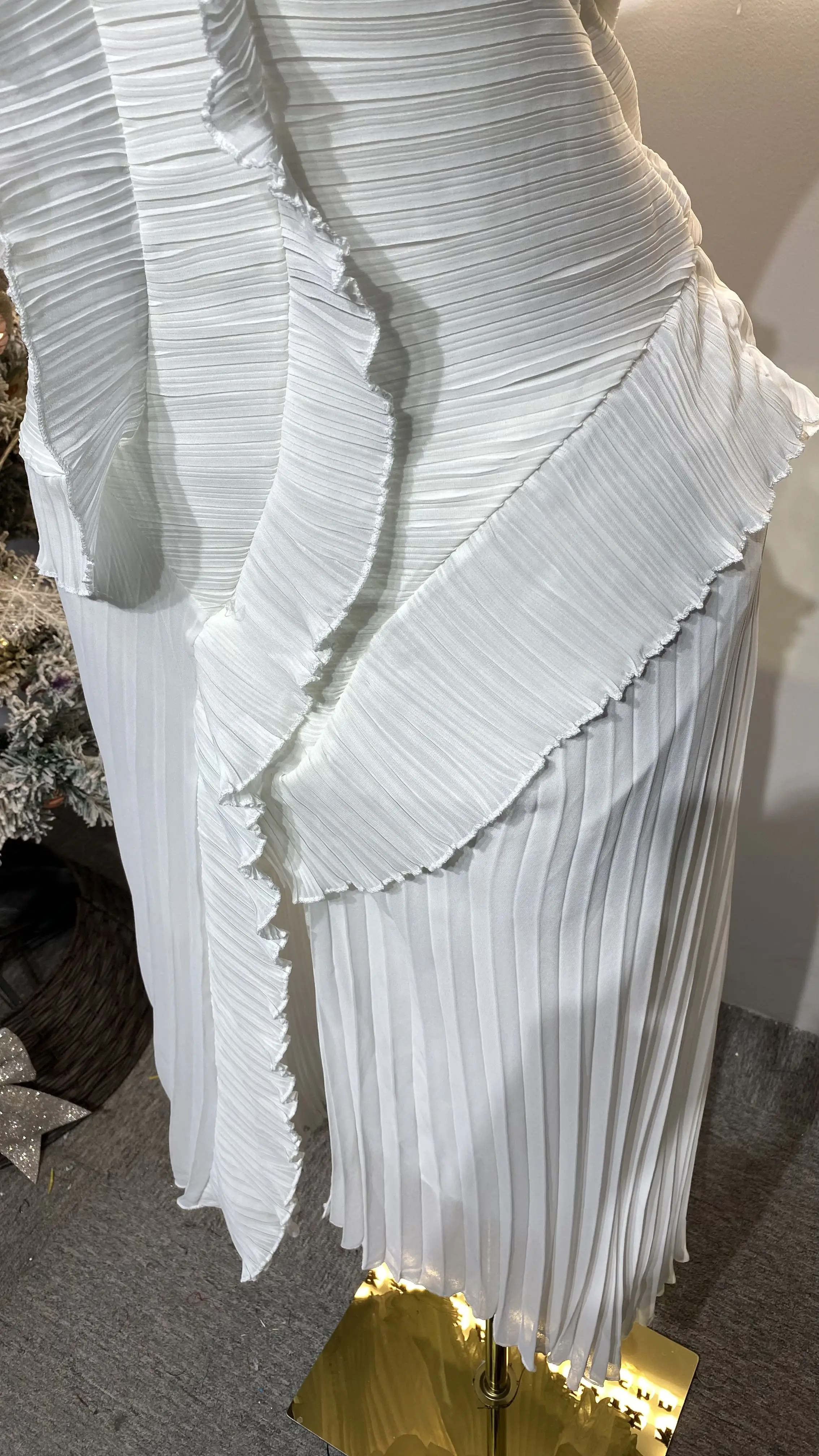 Nuovo abito lungo in chiffon lungo senza maniche senza schienale elegante con volant estivo alla moda per abbigliamento casual da donna-GZXX379