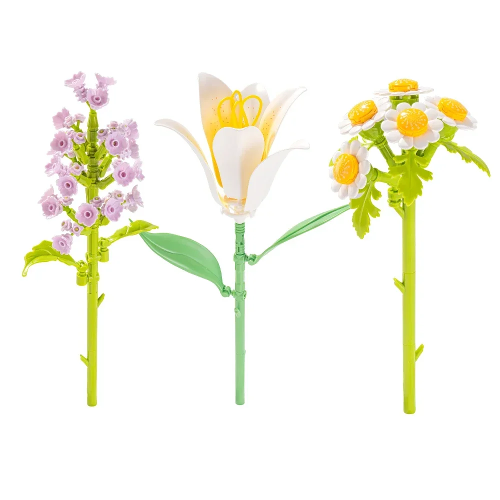 Bausteine Ideen MOC Romantischer Blumenstrauß Tulpen Rose Blume Ziegel Haus Dekoration Spielzeug DIY Kreatives Geschenk für Freund